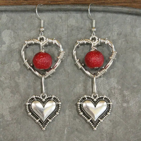 Falling Vintage Silver Heart Dangle Earrings