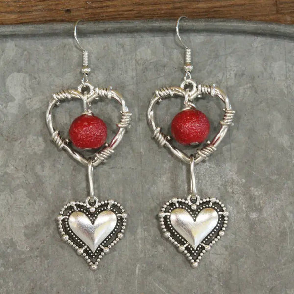 Falling Vintage Silver Heart Dangle Earrings