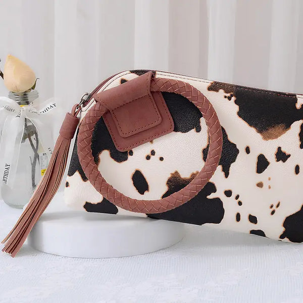Fashion Cuff Handle Tassel Wristlet Clutch - Cow