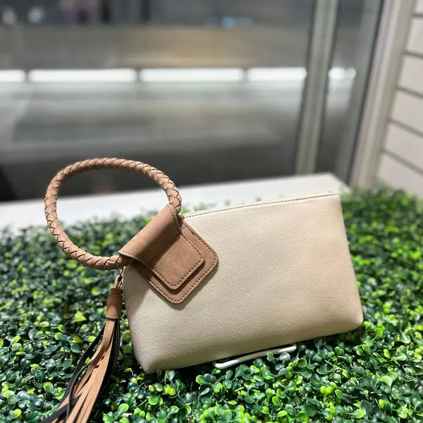 Faux Suede Cuff Handle Tassel Wristlet/Clutch