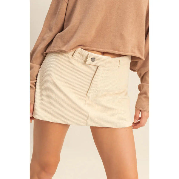 Flirty Corduroy Mid Waist Mini Skort - 2 Colors