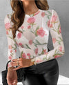 Floral-Print Base Long-Sleeved Mesh Top