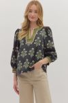 Floral Print 3/4 Sleeve Top by Entro