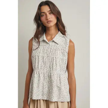 Floral Button-Up Tank Blouse