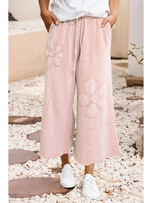 Floral Patch Mineral Washed Terry Knit Cropped Pants