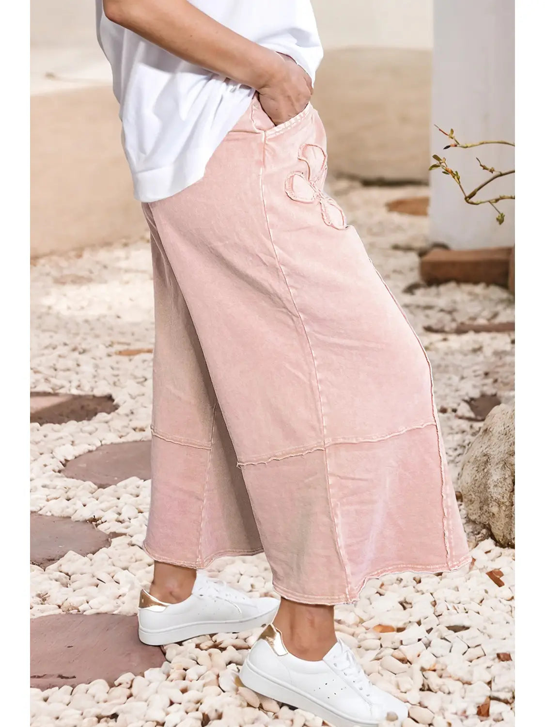 Floral Patch Mineral Washed Terry Knit Cropped Pants