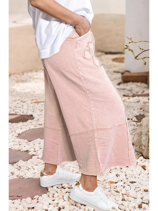 Floral Patch Mineral Washed Terry Knit Cropped Pants