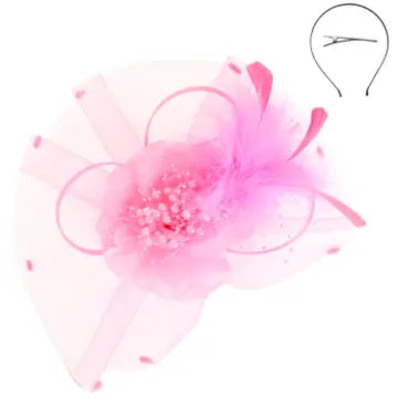 Floral Feathered Loopy Bow Organza Fascinator