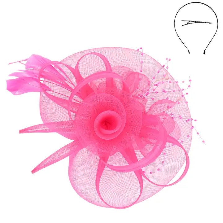 Floral Feathered Organza Mesh Fascinator