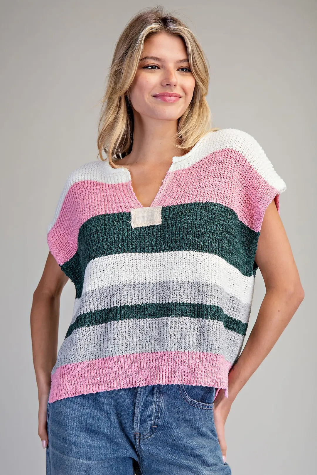 Multicolor Striped Cap Sleeve Sweater - Forest Bloom