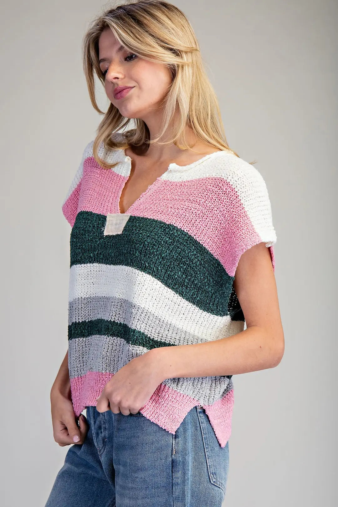 Multicolor Striped Cap Sleeve Sweater - Forest Bloom