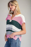 Multicolor Striped Cap Sleeve Sweater - Forest Bloom