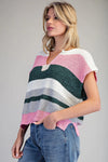 Multicolor Striped Cap Sleeve Sweater - Forest Bloom