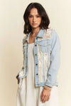 Frayed Lace Panel Denim Jacket