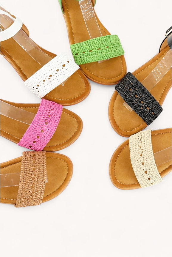 Crochet Knitted Strap Sandals Fuchsia