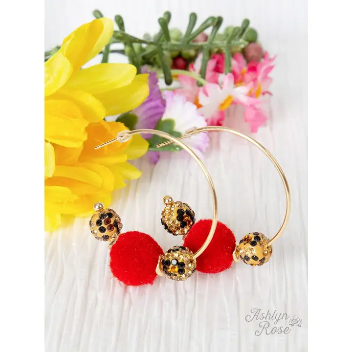 Fuzzy Leopard Hoop Earrings, Red