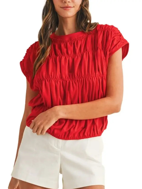 Smocked Bubble Hem Knit Top