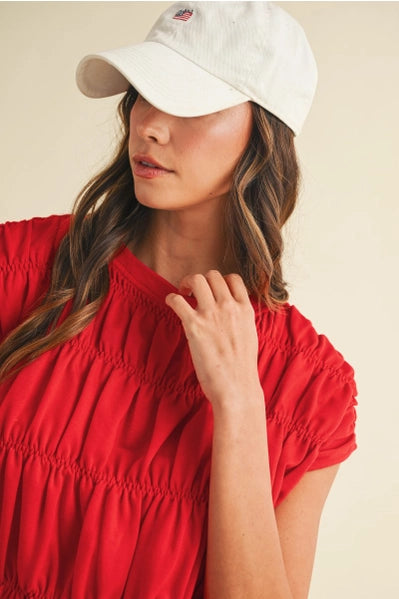 Smocked Bubble Hem Knit Top