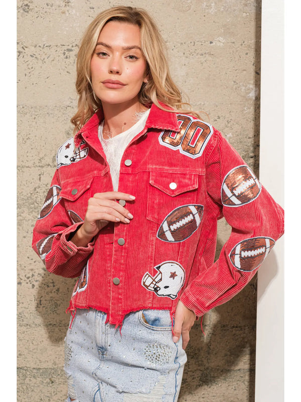 Garment Washed Corduroy Sequin Jacket Football