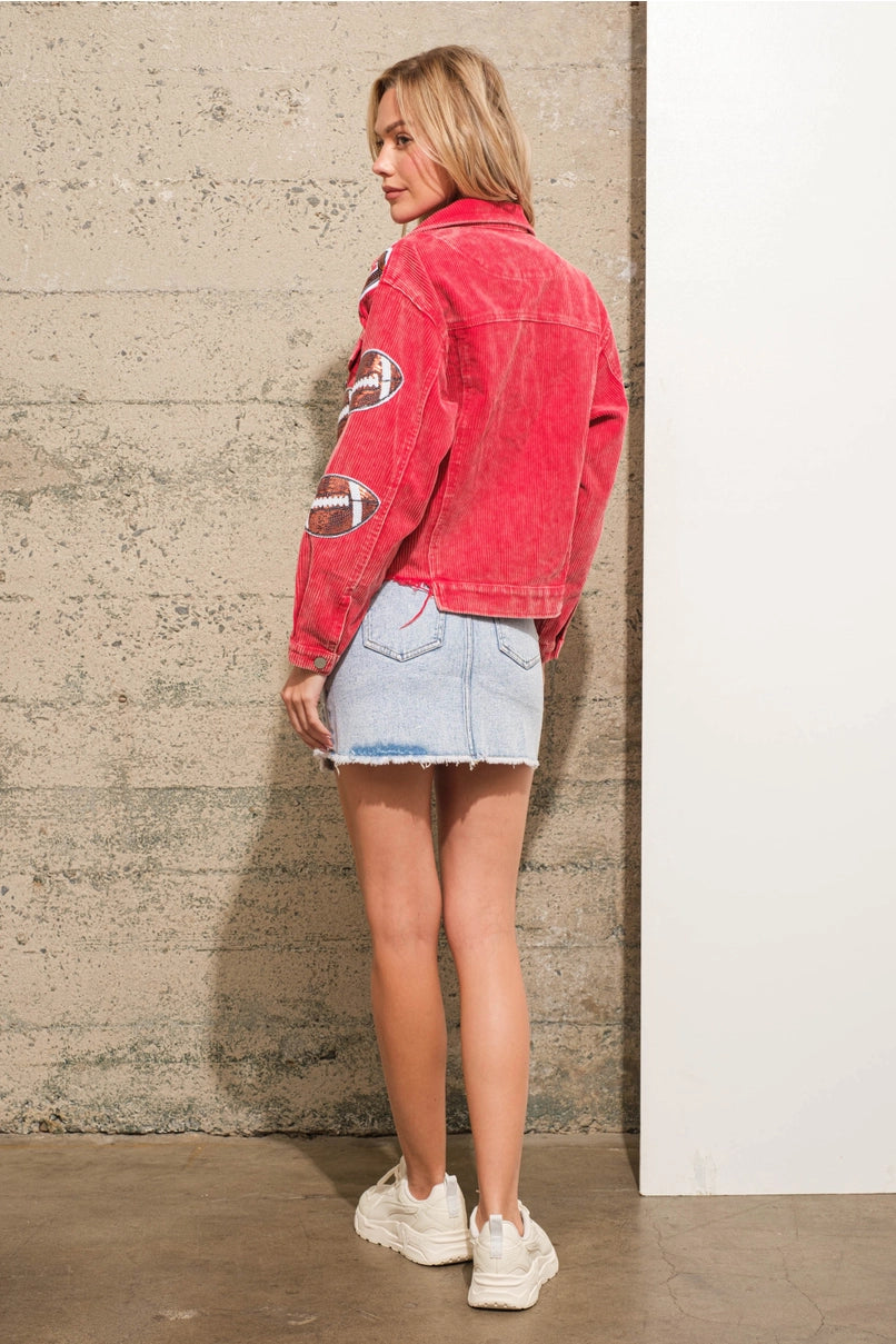 Garment Washed Corduroy Sequin Jacket Football