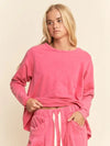 Garment Washed Long Sleeve Top and Pants Set - Magenta