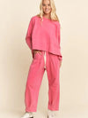 Garment Washed Long Sleeve Top and Pants Set - Magenta