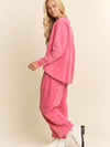 Garment Washed Long Sleeve Top and Pants Set - Magenta