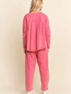 Garment Washed Long Sleeve Top and Pants Set - Magenta