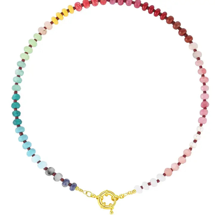Gemstone Candy Bead Rainbow and Charm Collector Necklace - 3 Options