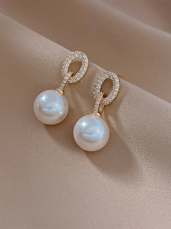 Geometric Sparkling Pearl Embellished Earrings