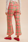 Stretch Gingham Printed Slim Wide Leg Pants