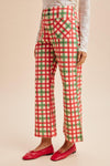 Stretch Gingham Printed Slim Wide Leg Pants