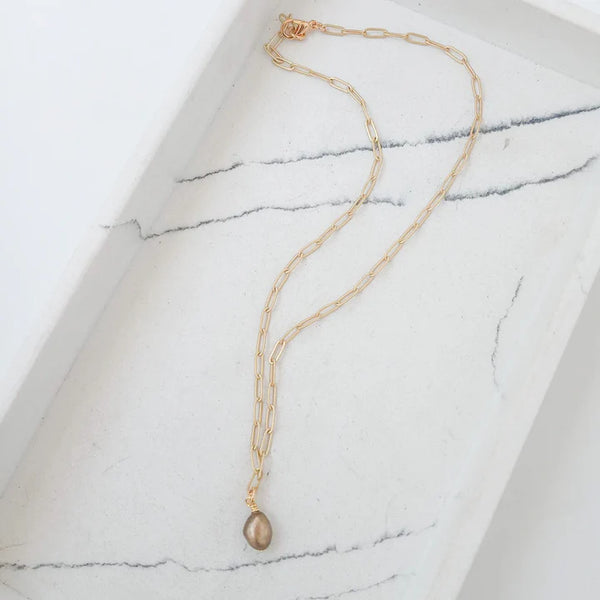 Paperclip with Mini Pearl Necklace - Gold Chocolate