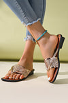 Gold Glitter Band Square Toe Flat Sandals