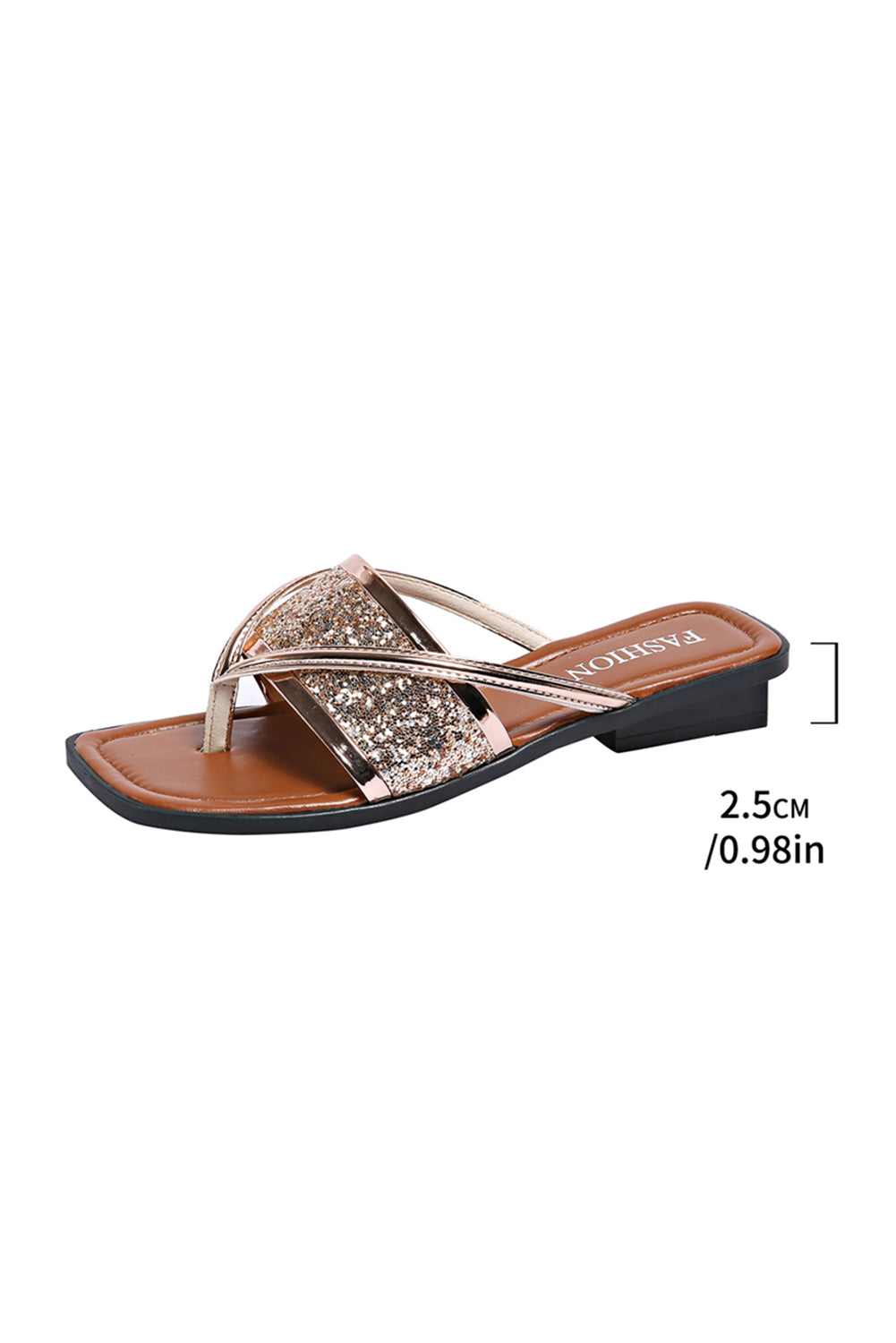 Gold Glitter Band Square Toe Flat Sandals