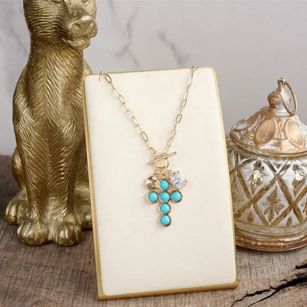 Grace Notes – Dainty Charm Cluster Necklace on Paperclip Chain - Pearl or Turquoise