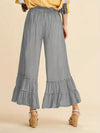 Elastic High Waisted Palazzo Pants - Wide Leg Ruffle - Gray