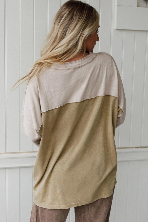 Flower Patched Exposed Seam 3/4 Sleeve Top