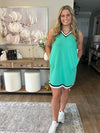 Mint Green Contrast Trim V Neck Sleeveless Mini Dress
