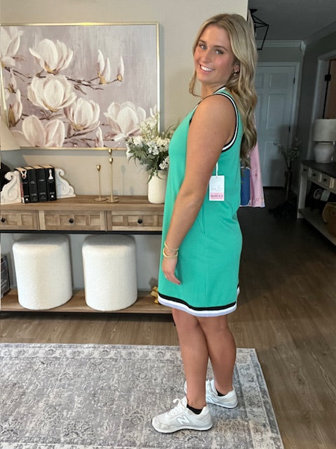 Mint Green Contrast Trim V Neck Sleeveless Mini Dress