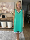 Mint Green Contrast Trim V Neck Sleeveless Mini Dress
