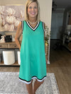 Mint Green Contrast Trim V Neck Sleeveless Mini Dress
