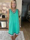 Mint Green Contrast Trim V Neck Sleeveless Mini Dress