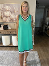 Mint Green Contrast Trim V Neck Sleeveless Mini Dress