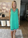 Mint Green Contrast Trim V Neck Sleeveless Mini Dress