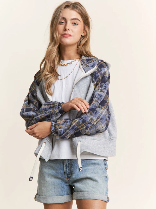 Plaid Contrast Hoodie Jacket
