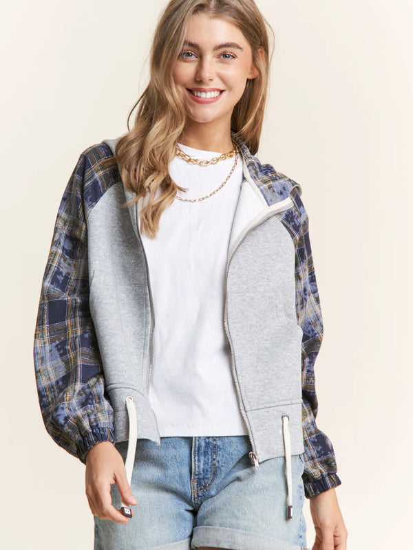 Plaid Contrast Hoodie Jacket
