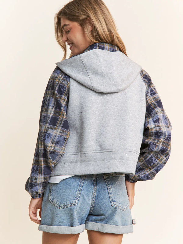 Plaid Contrast Hoodie Jacket