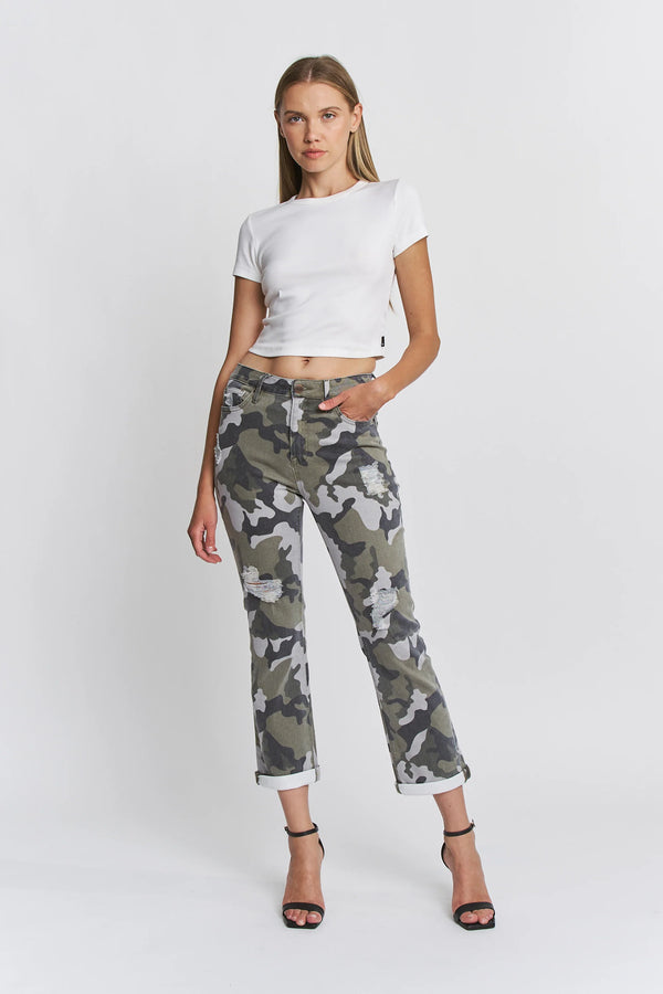 Mica High Rise Straight Crop W/ Camo Print