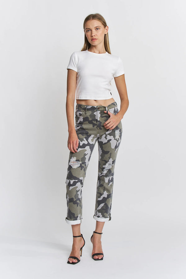 Mica High Rise Straight Crop W/ Camo Print